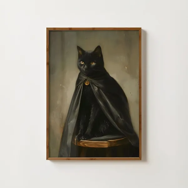 Gothic Black Cat Art Print, Witchy Dark Academia
