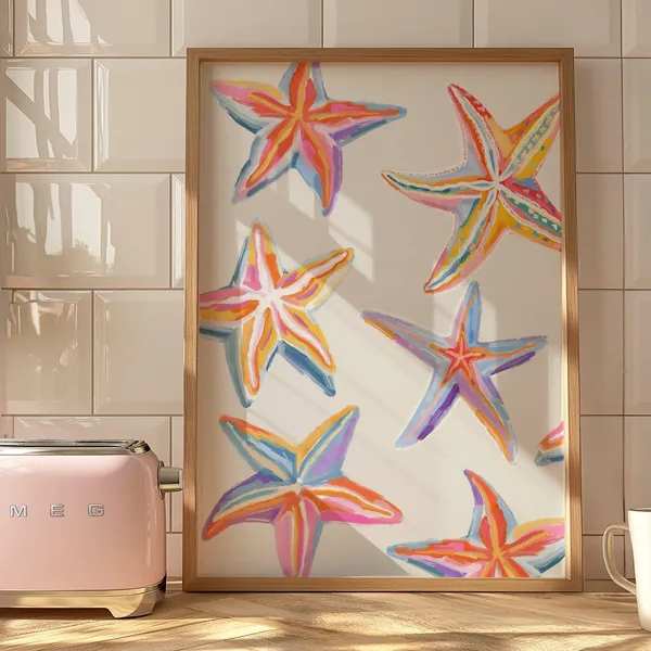 Starfish Painting, Pastel Abstract Coastal Art Print