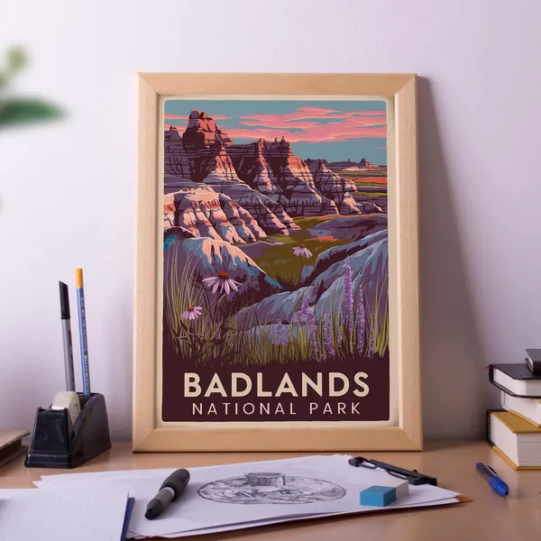 Badlands National Park Vintage Retro Travel Poster