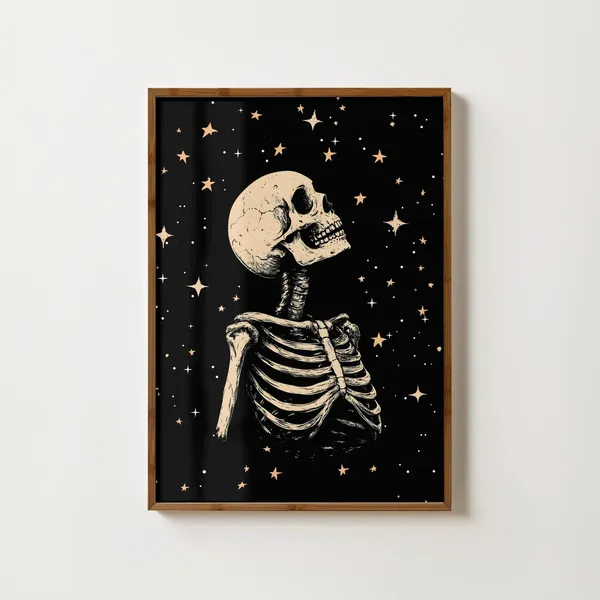 Starry Skeleton Poster, Gothic Halloween Decor
