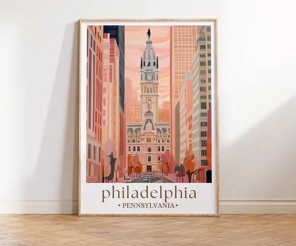 Philadelphia Travel Poster, Pennsylvania City Landscape