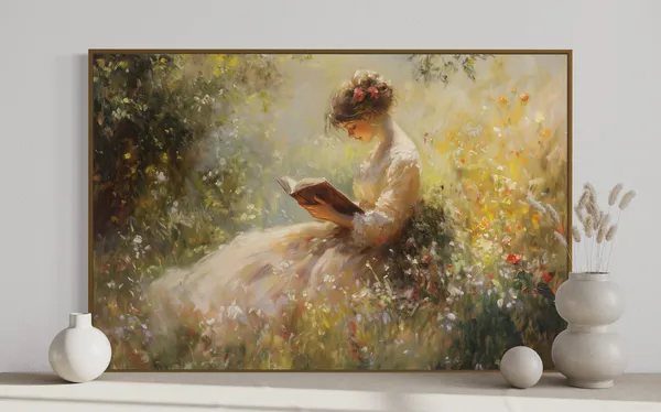 Romantic Lady Reading, Vintage Cottagecore Art Print