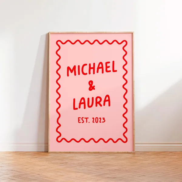 Personalised Couples Name Year Date Poster, Modern Typography