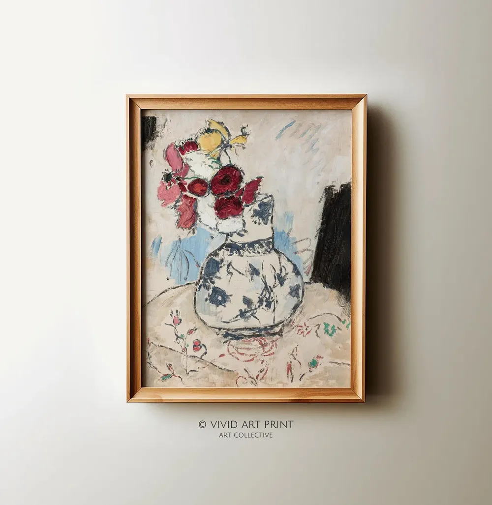 Abstract Flower Still Life, Vintage Floral Art Print