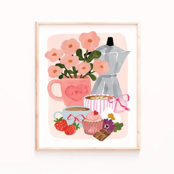 Valentine's Day Still Life With Coffee, Art Print