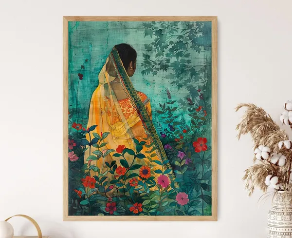 Jamdani Sari Art Print, Traditional Textile Art
