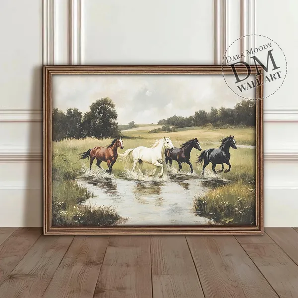 Horses Rustic Countryside Art Print