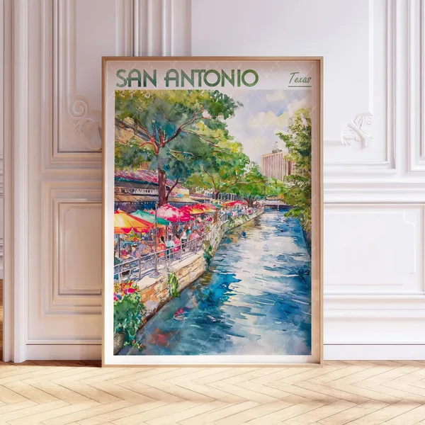 San Antonio Watercolor Travel Poster, USA Cities