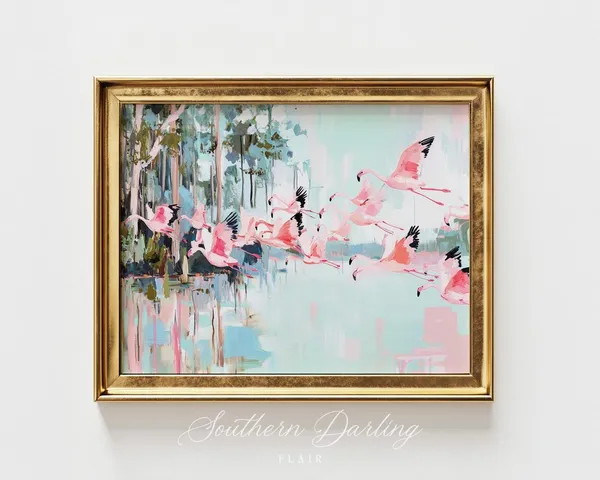 Flamingos Flying Over Water, Grandmillenial Art Print