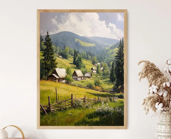 Carpathian Dreams, Traditional Romanian Village Art Print