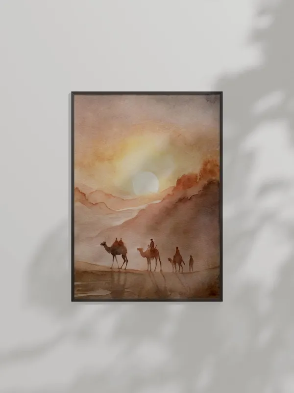 Sunset Caravan Watercolor Desert Art Print