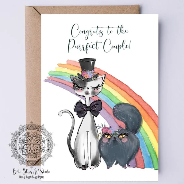Cat Couple LGBTQ Love Art Print, Wedding & Anniversary
