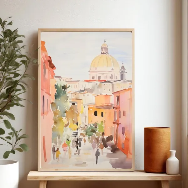 Rome Watercolor Painting Italy Travel Poster