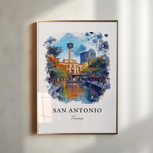 San Antonio, Texas Watercolor Travel Poster Art Print
