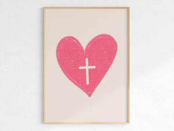 Retro Christian Bible Verse Poster, Pink Heart