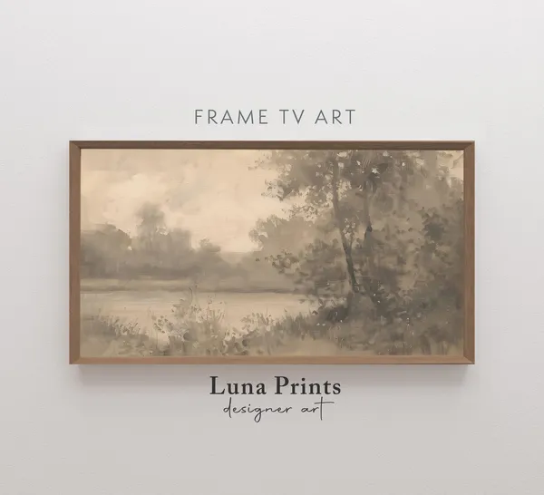 Muted Lake Landscape Vintage Nature Scene Art Print