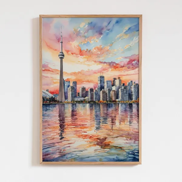 Toronto Skyline Watercolor Painting Wall Art Print