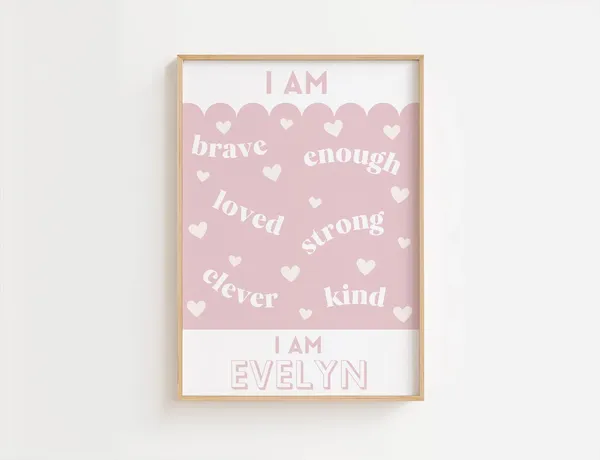 Girls Positive Affirmation, Personalised Name Art Print
