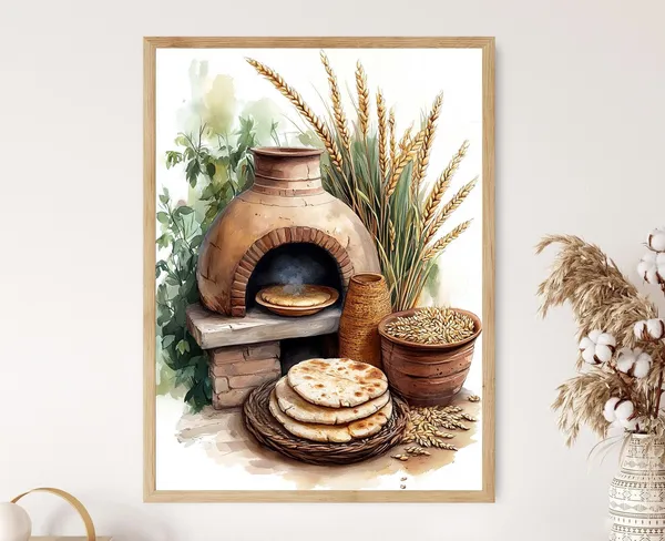 Egyptian Clay Oven Art Print, Traditional Flatbread