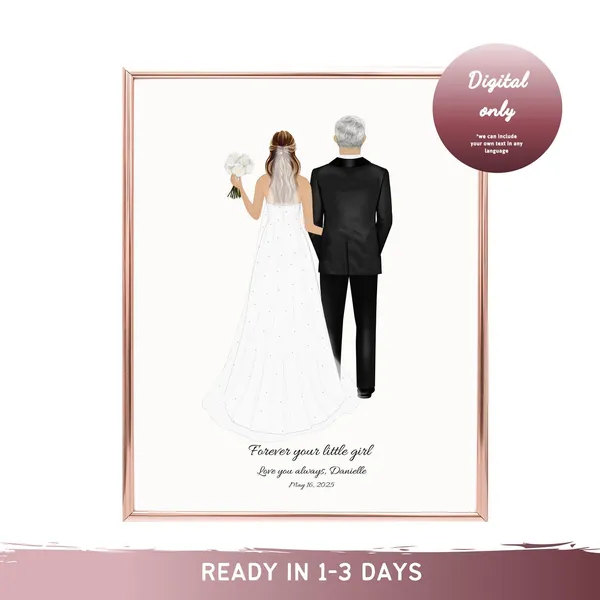 Bride and Father Wedding Portrait Art Print, Wedding Gift