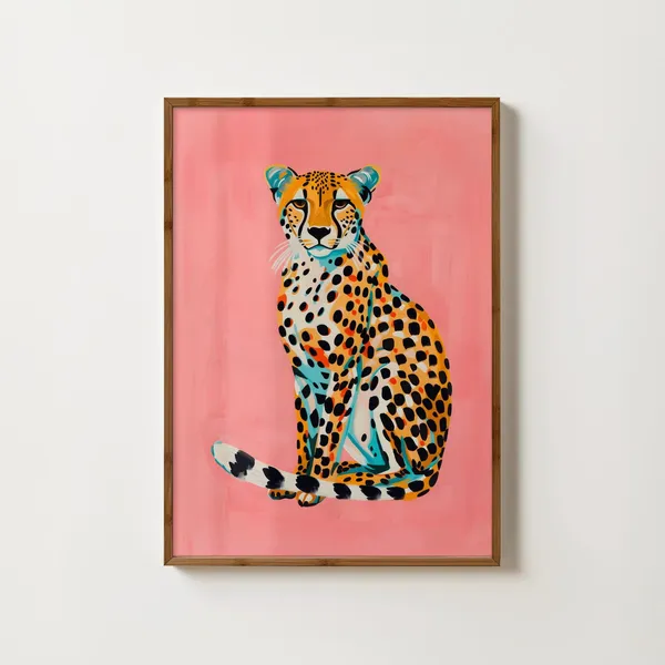 Pink Cheetah, Eclectic Bohemian Animal Art Print