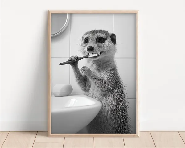 Mongoose Brushing Teeth Retro Bathroom Humor Art Print