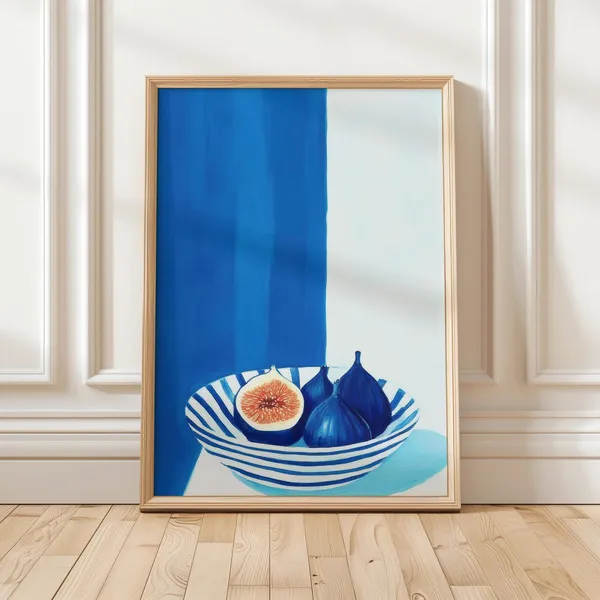 Modern Still Life With Figs, Blue Kitchen Art Print