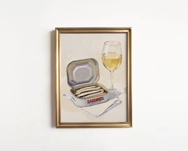 Sardines and White Wine Vintage Kitchen Art Print