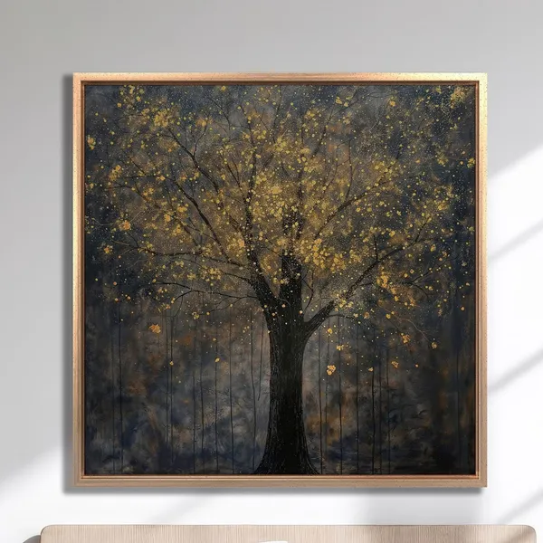 Black Tree Abstract Gold Splash Wall Art Print