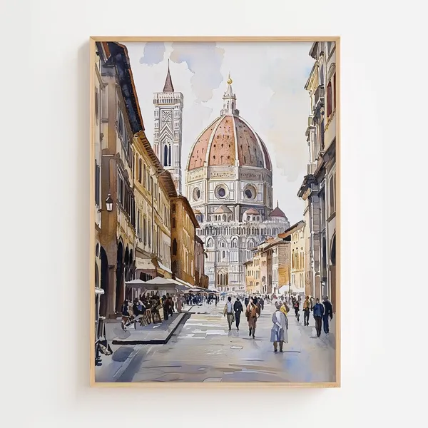 Florence Duomo Watercolor Travel Poster, Tuscany