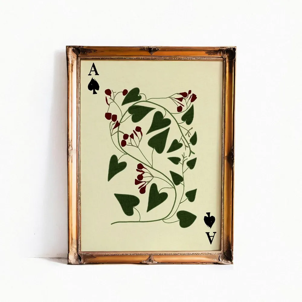 Ace of Spades Floral Print, Vintage Whimsigoth Art Print