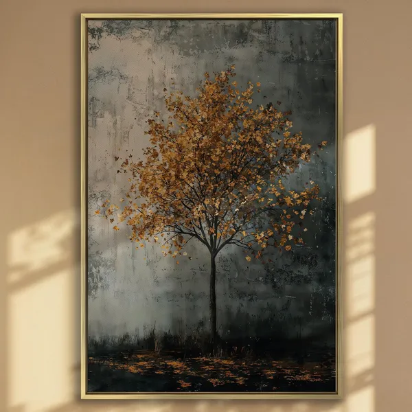Solitary Tree With Golden Leaves, Autumn Art Print