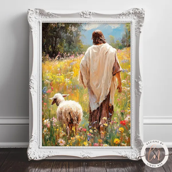 Jesus Walking With Lamb Easter Christian Art Print