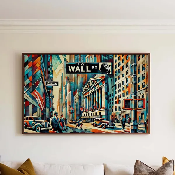 Wall Street Cubism Art Print, Manhattan Travel Poster