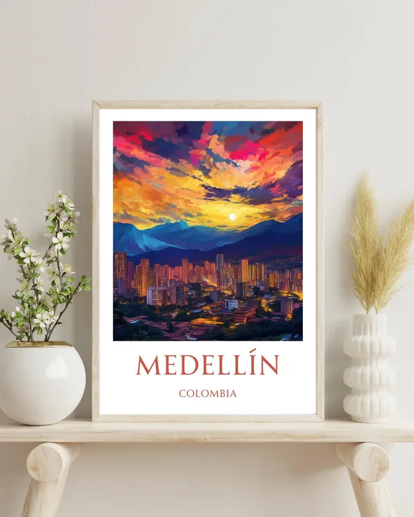 Medellin Retro Travel Poster