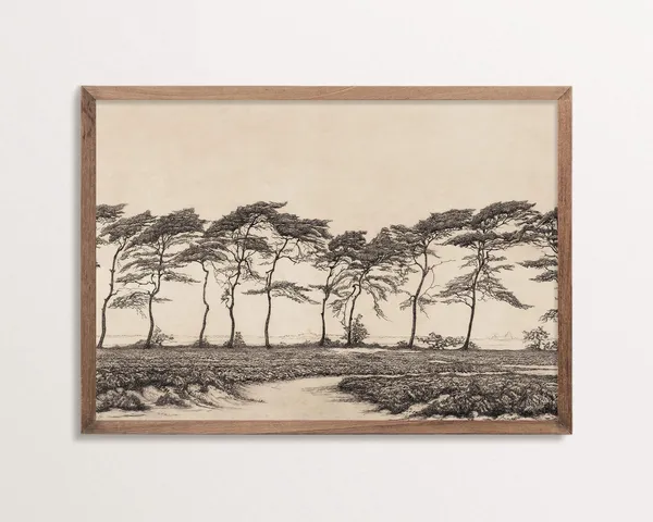 Antique Tree Etching, Vintage Landscape Art Print