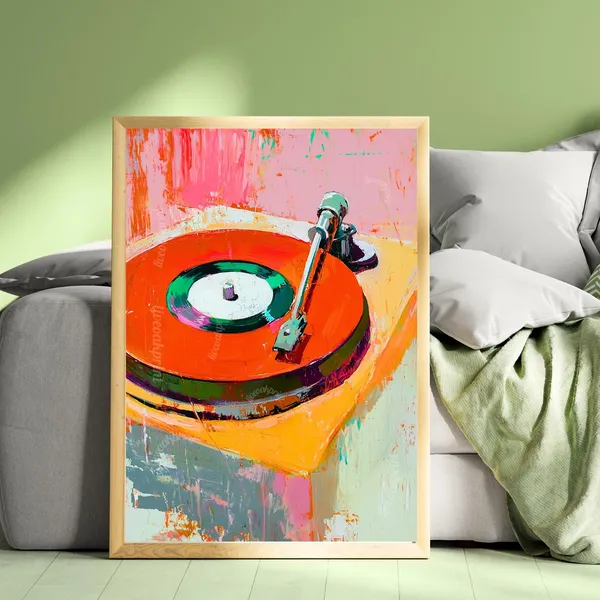 Red Retro Record Player Vintage Music Art Print