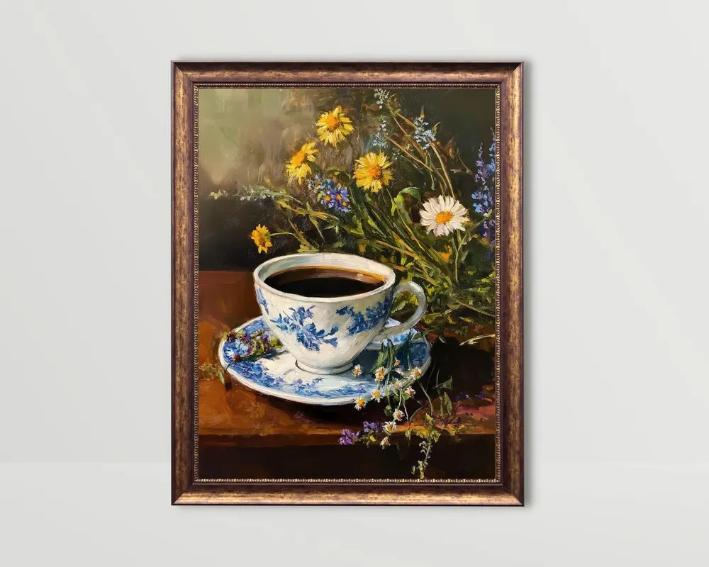 Coffee Whimsical Kitchen Still Life, Vintage Poster