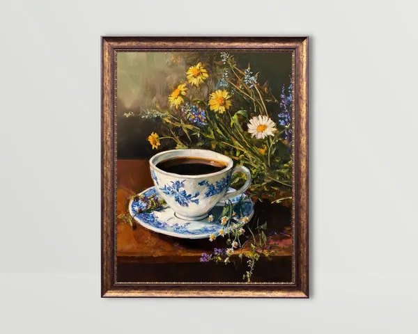 Coffee Whimsical Kitchen Still Life, Vintage Poster