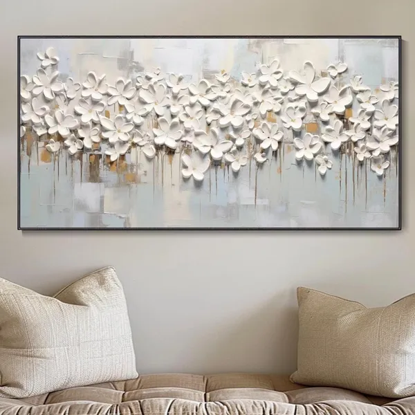 White Floral Abstract, Modern Botanical Art Print