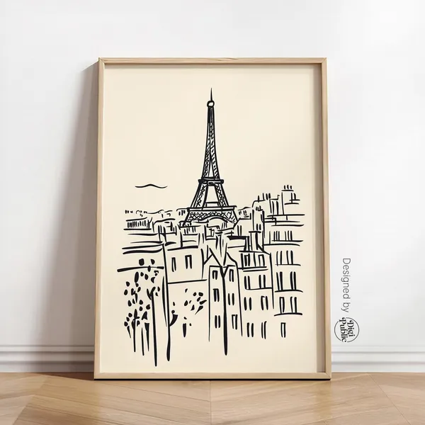 Paris Eiffel Tower Line Art, Minimalist Travel Poster