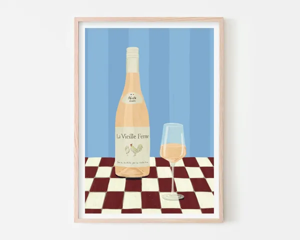 Chicken Wine Poster Print, Home Bar Wall Art