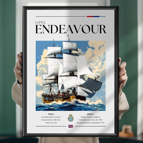 HMS Endeavour Maritime Travel Poster Print