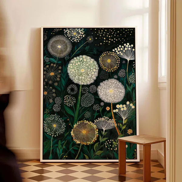 Yayoi Kusama-Inspired Dandelion Art Print, Japandi Floral