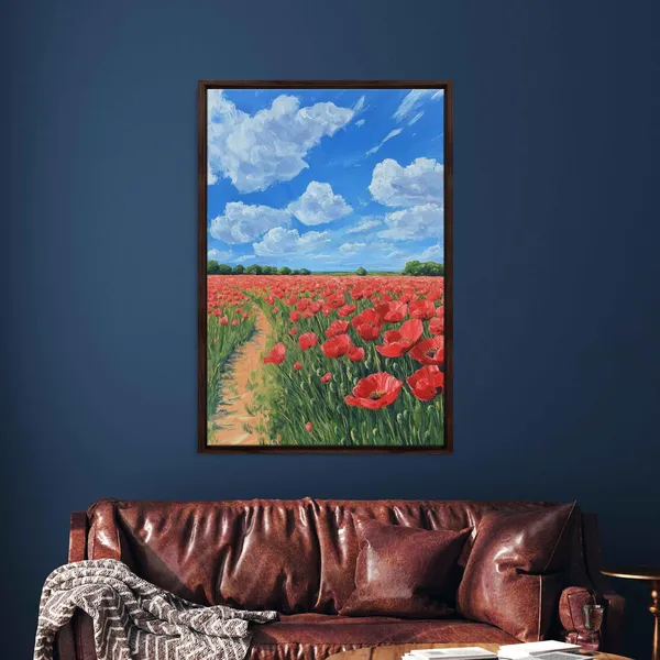Blooming Poppy Field Landscape Art Print, Spring Scene