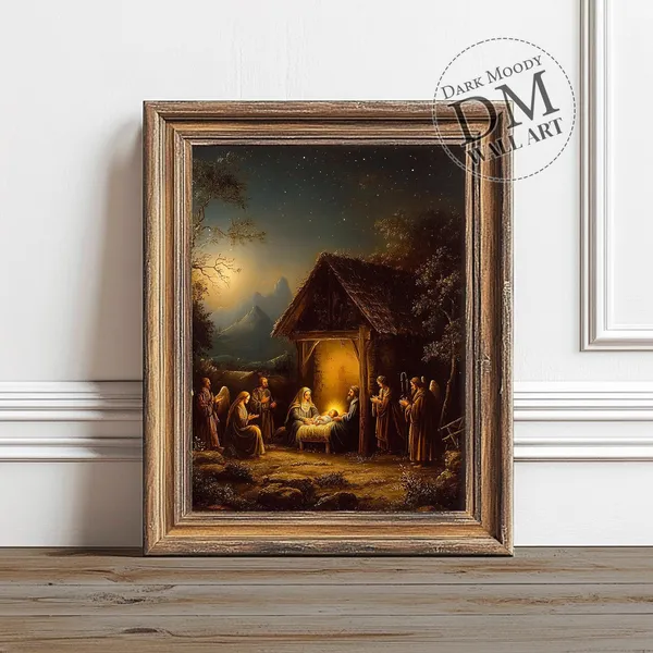 Nativity Scene Art Print, Holy Family Christmas