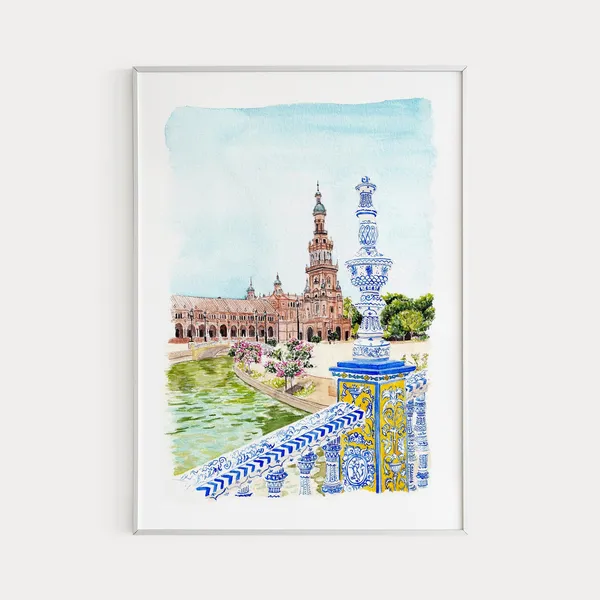 Seville Travel Poster, Plaza De España, Spain