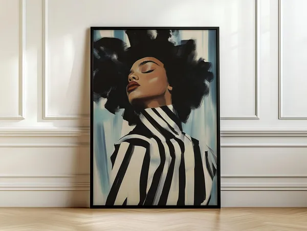 Abstract Afro Woman Portrait, Bold Striped Art Print