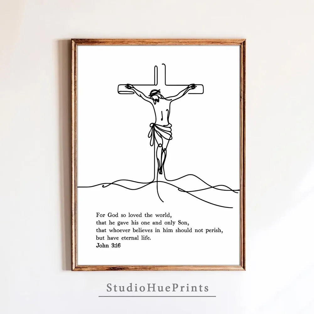Minimalist Christian Line Art Crucifixion Art Print