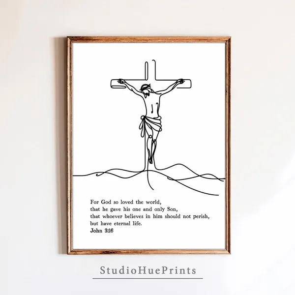 Minimalist Christian Line Art Crucifixion Art Print